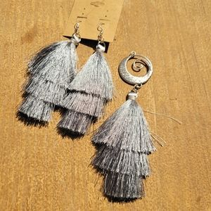 Silver Tassel Earrings & Necklace Set